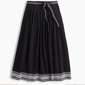 J Crew Black White Embroidered Midi Skirt Small